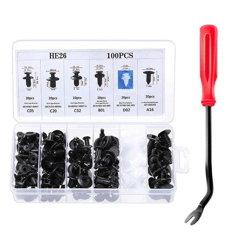 Expansion Screw Clips Set for Automobiles Mudguard Leaf Plates Door Panel Clips(100 PCS) - 100 PCS Clip Set + Removal Tool